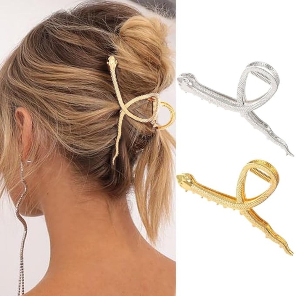 Metal Snake Gold Hair Claw 2 Pack Gold Silver